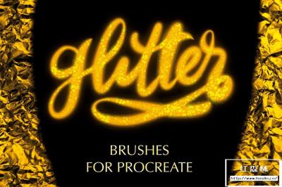 【Procreate笔刷】金色粒子金屑闪光效果手绘插画创作Procreate笔刷 Glitter Procreate Brushes