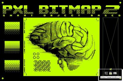 【PSD模板】复古半色调8Bit 像素化位图信号抖动失真效果PSD模板 Pxl Bitmap 2 – Photoshop Effect