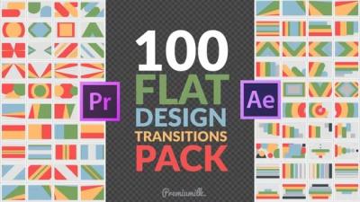 【AE/PR模板】100组扁平化图形转场MG动画 Flat Design Transitions Pack Mogrt