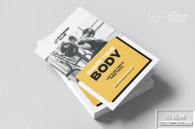 【PSD模板】健身房宣传广告传单双折页设计PSD模板Idesign模板 Fitness Bifold Brochure