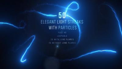 【视频素材】50个粒子发光拖尾优美线条动画 Elegant Light Streaks With Particles