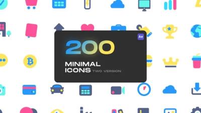 【AE脚本】200个迷你可爱彩色实用图标动画 Cute Minimal Icons