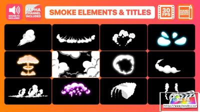 【FCPX插件】12个二维卡通手绘烟雾MG动画+3个文字标题动画 2DFX Smoke Elements And Titles