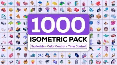 【AE模板】1000个日常生活等距图标简约动画 1000+ Isometric Icons Pack