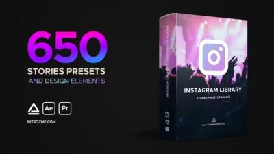 【AE脚本/模板】650个时尚手机竖屏图文设计包装预设动画 Instagram Library – Stories Presets Package