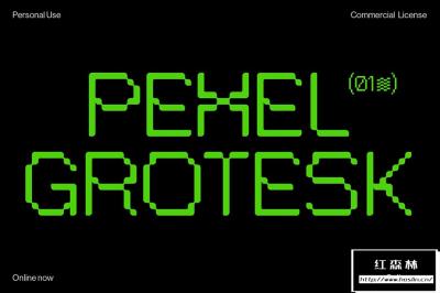 【字体】未来派赛博朋克新怪诞主义复古像素圆角边缘创意英文字体 Pexel Grotesk