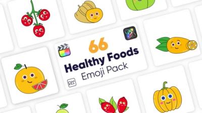 【FCPX插件】66个卡通瓜果蔬菜水果美食表情动画 Healthy Food Emoji Pack