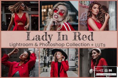 【调色预设】10款时尚红衣女郎摄影后期调色LR预设LUT预设 Lady In Red Lightroom Photoshop LUTs