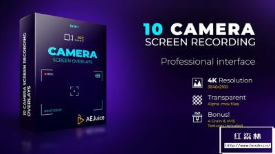 【AE/PR模板】10组相机摄影机取景器边框特效动画+视频素材 AEJuice – Camera Screen Recordings Overlays