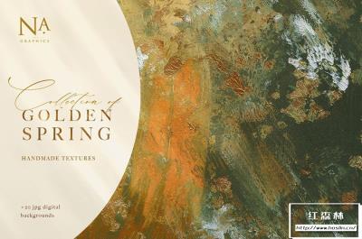 【图片素材】20张金色春天丙烯酸涂抹纹理背景图片素材 20 Golden Spring Acrylic Textures