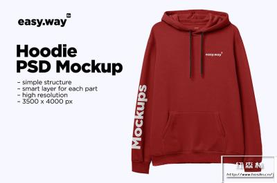 【PS样机】前视图 – 秋冬卫衣连帽衫智能贴图模型PS样机（不含Heather 纹理）Hooded Sweatshirt PSD Mockup