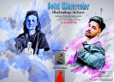 【PS动作】固体水彩艺术肖像Photoshop特效动作 Solid Watercolor Photoshop Action