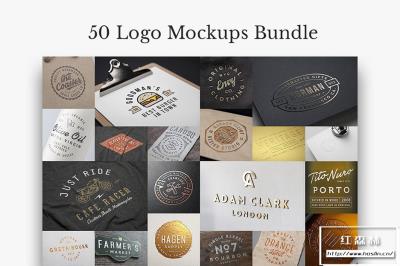 【PS样机】50个LOGO标志徽标PSD智能对象模型样机 50 Logo Mock-Ups Bundle