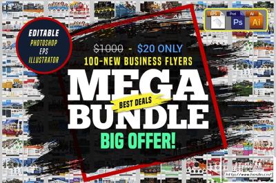 【PSD模板】100个健身商务活动公益宣传等PSD设计模板AI模板 100 Business Flyers Bundle