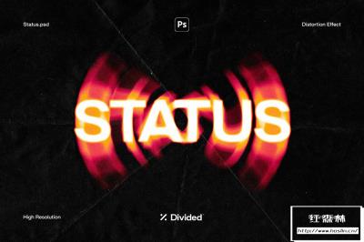 【PSD模板】复古胶片烧伤纹理文本失真模糊扭曲特效PSD模板 Divided – Status