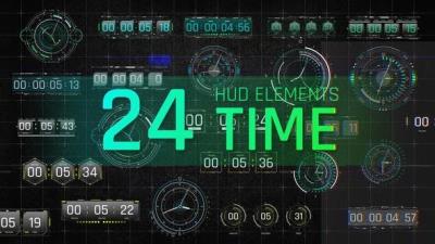 【AE模板】24种科技感全息投影HUD时间元素 HUD Elements Time