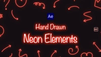 【AE模板】48种手绘霓虹发光线条图形元素动画 Hand Drawn Neon Elements