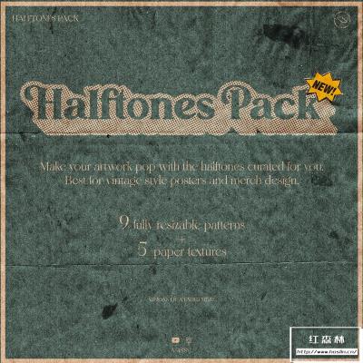 【PSD模板】复古海报磨损纹理半色调网点图案海报设计PS模板 Halftones Pack ( + 5 Poster Mockups )