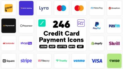 【AE模板】246个日常支付交易应用程序矢量Icons图标动画 246 Credit Card & Payment Lottie Icons