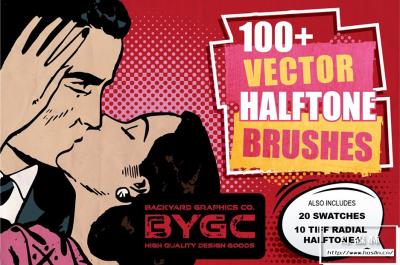 【AI笔刷】100+粗犷复古锥形渐变半色调纹理Illustrator色板笔刷 Heartfelt Halftone Vector Brushes