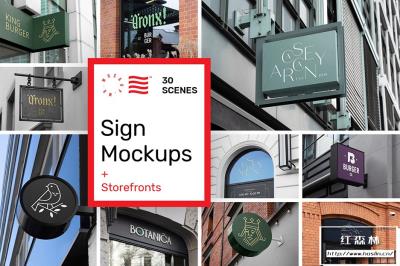 【PS样机】30个店面招牌LOGO标志门头设计PSD模型样机 Sign Mockups and Storefront