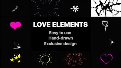 【4K视频素材】16个浪漫爱情手绘卡通动漫元素MG动画 Love Elements Pack