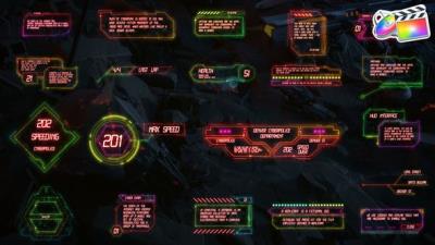 【FCPX插件】21组数字科技HUD界面未来赛博朋克风格文字标题动画 HUD Interface Titles