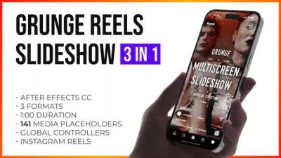 【AE模板】社交媒体网格多屏幻灯片排版动画 Grunge Grid Multiscreen Slideshow Reels and Stories