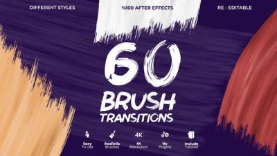 【AE模板】60种笔刷涂抹遮罩蒙版转场过渡动画 Brush Transitions