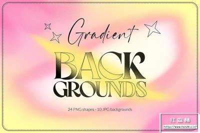 【图片素材】20个潮流色彩酸性渐变背景图片PNG形状设计素材 Gradient Backgrounds And Shapes