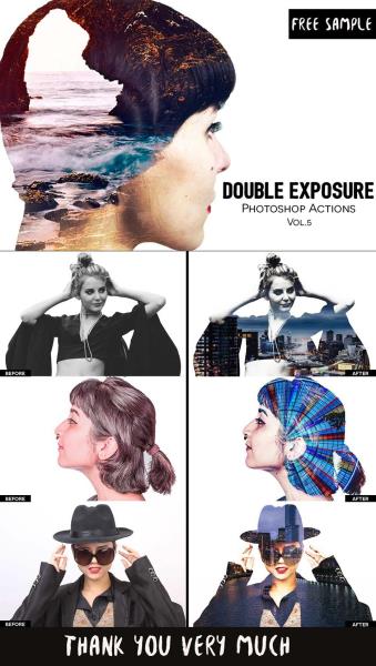 【PS动作】PS高端双重曝光动作特效 Double Exposure Photoshop Action