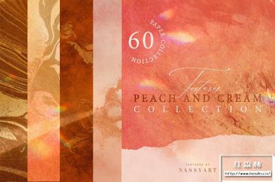 【图片素材】60张粉嫩蜜桃色奶油质地烫金纹理背景图片素材 60 Peach and Cream Textures