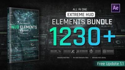 【AE模板】1200+科技感全息界面HUD线条圆圈边框动画元素 Extreme HUD Elements Bundle 1200+