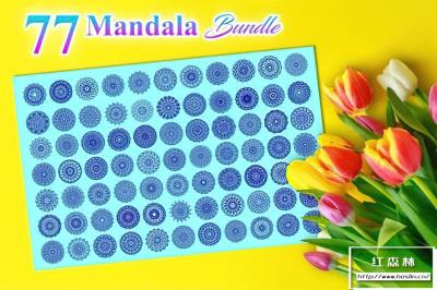 【矢量素材】77款曼陀罗花卉图案矢量图形EPS / PNG 图片素材 77 Mandala Vector Bundle (+PNG)