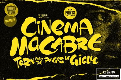 【字体】70年代复古恐怖手写涂鸦书籍电影标题设计英文字体 Cinema Macabre：Giallo Horror Font