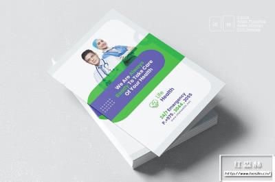 【PSD模板】社区卫生健康防疫宣传双折页设计PSD模板Idesign模板 Medical Bifold Brochure