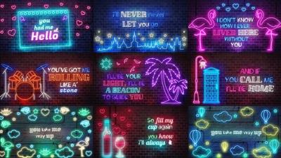 【AE模板】创意时尚霓虹发光图形文字歌词模板动画 Neon Lyrics Template