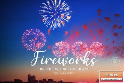 【图片素材】100张高清绚丽烟火烟花礼花绽放PNG图片叠加素材 Fireworks Overlays