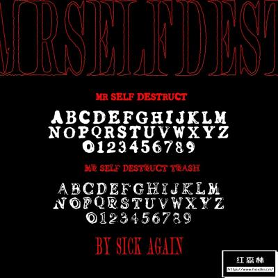 【字体】复古仿旧垃圾艺术小众逆反差毛边设计英文字体 Mr Self Destruct Font