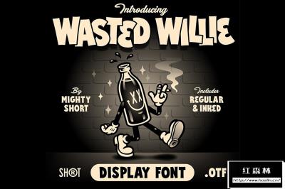 【字体】复古卡通有趣包装T恤标题徽标Logo设计英文字体 Wasted Willie Font