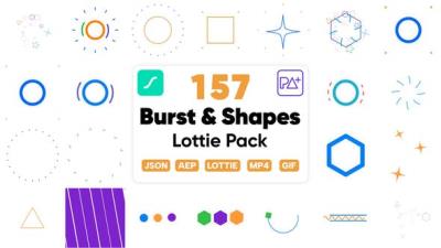 【AE模板】157组时尚多彩圆圈爆炸线条图形动画元素 157 Bursts & Shapes Lottie Pack