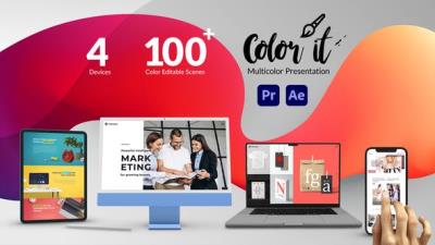 【AE/PR模板】100种三维手机平板电脑APP应用界面展示宣传动画 Color it – Multicolor Web and App Promo