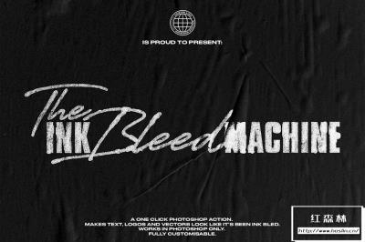 【PS动作】水墨印染渗透出血文字效果复古纹理特效PS动作 The Ink Bleed Machine – One Click