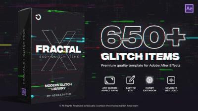 【AE脚本】650个信号故障损坏干扰特效文字标题转场动画预设 FRACTAL X 650+ Glitch Pack