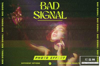 【PSD模板】故障损坏扭曲信号失真干扰毛刺照片特效PSD模板 Bad Signal Photo Effect