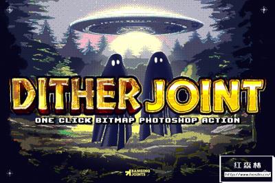 【PS动作】经典复古8Bit游戏杂志印刷CRT显示像素化效果PS动作 Dither Joint Effect Action