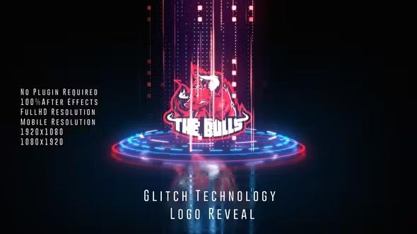 【AE模板】时尚科技风格抽象数字故障Logo标志展示动画 Glitch Technology Logo Reveal