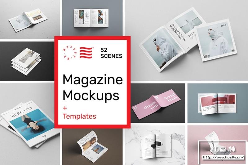 【PS样机】52款书本杂志图书手册装订效果展示PS模型样机 Magazine Mockups – 52 Scenes