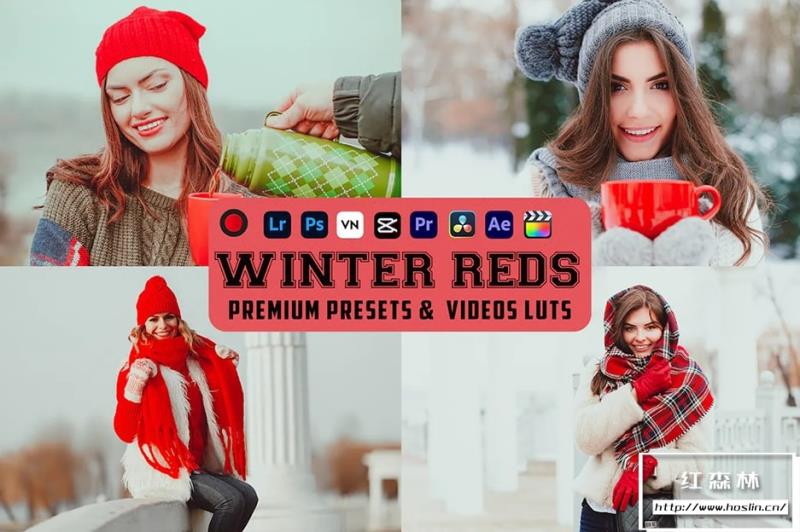 【调色预设】2款温暖明亮冬季摄影人像后期LR调色LUT预设 Winter Reds Luts Video & Presets