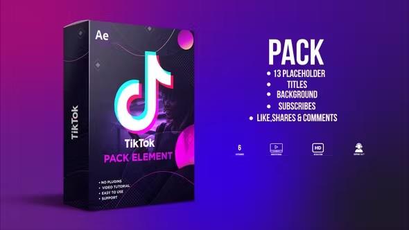 【AE模板】抖音TikTok主页点赞订阅分享Logo文字标题背景动画 TikTok Pack